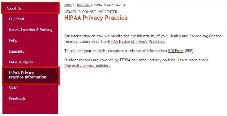 Link to HIPAA Privacy Information from University of Denver