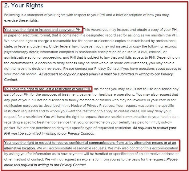Your Rights clause from HIPAA Notice of Washington Radiology