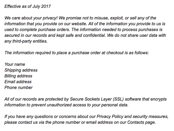 Sample Privacy Policy for an Ecommerce Store