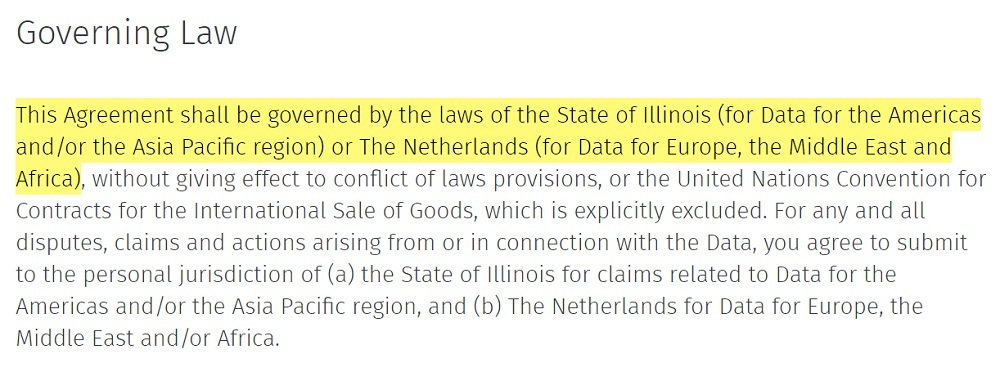 HERE EULA: Governing Law clause