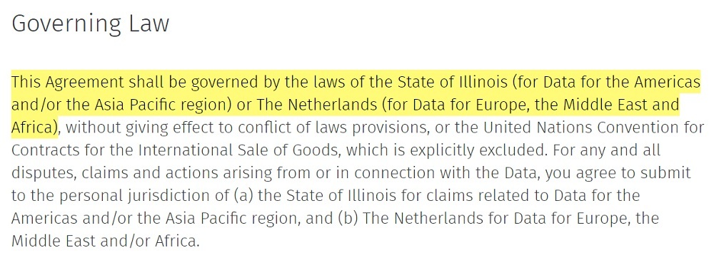 HERE EULA: Governing Law clause