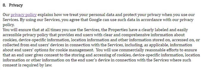 AdSense Terms of Service: Privacy clause