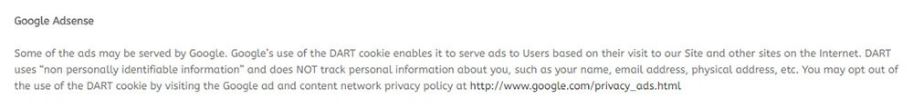 Bravolol Privacy Policy: Google AdSense clause
