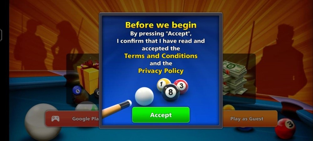 8 Ball Pool accept button