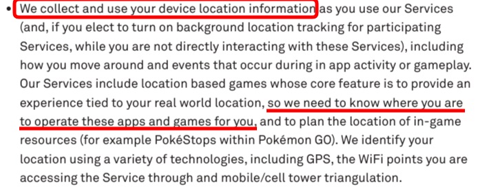 Niantic Privacy Policy excerpt