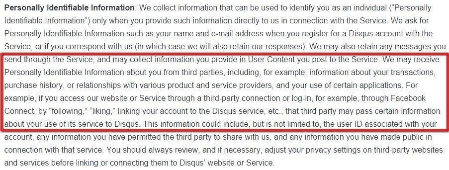 Disqus: Personally Identifiable Informatiom