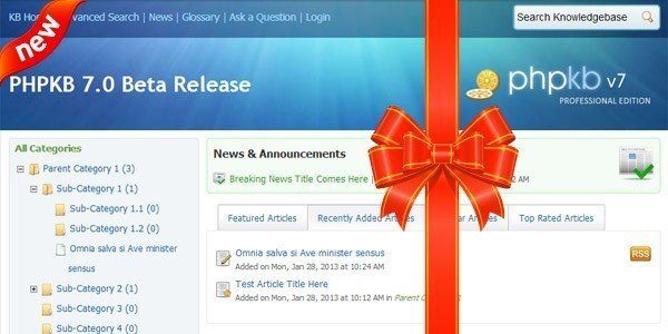 Screenshot of PHPKB 7.0 Beta Release page