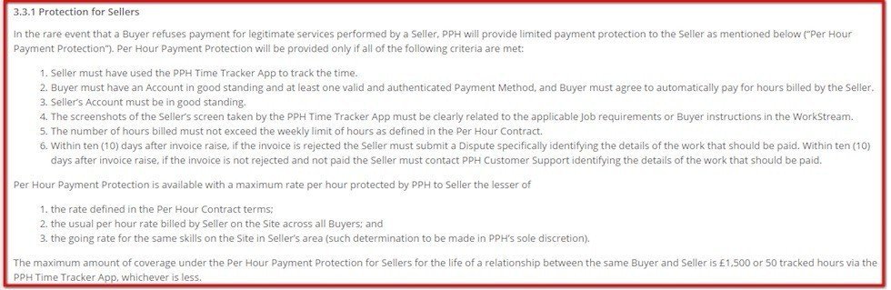 Protection for Sellers clause in Terms and Conditions of PeoplePerHour