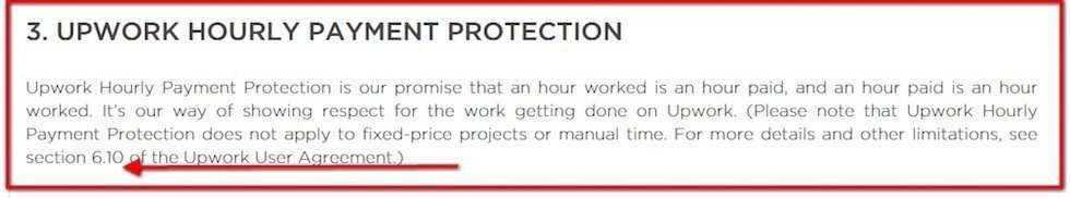 Hourly Payment Protection clause in Contractor Policies of UpWork