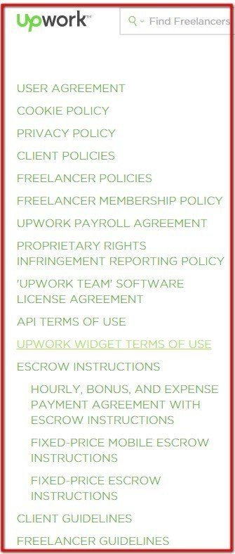 List of legal agreements from UpWork