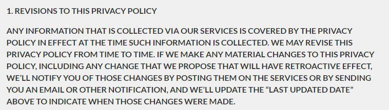 Niantic's Privacy Policy Revisions Clause