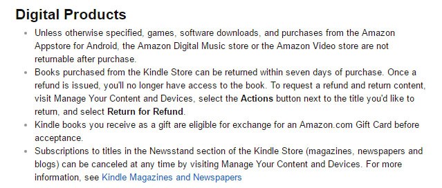 Amazon Return/Refund Policy on digital purchases