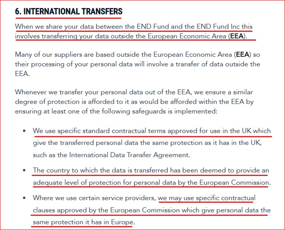 END Fund Privacy Policy international transfer clause