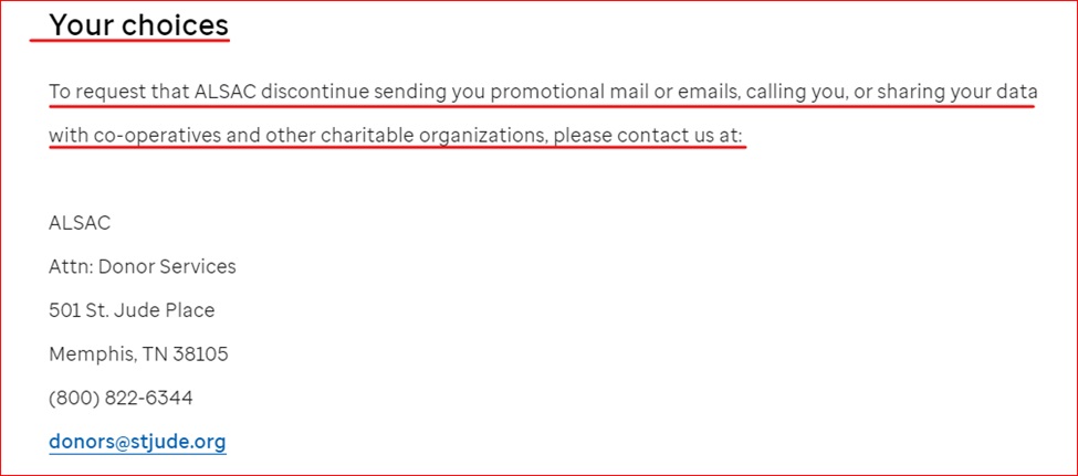 St Judes Privacy Policy choices clause