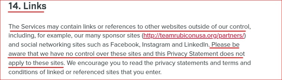 Team Rubicon Privacy Policy links clause