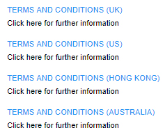 List of international versions of Bonham's Terms and Conditions