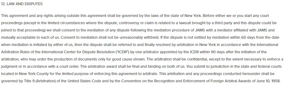Christie's Terms and Conditions: Law and Disputes clause