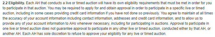 Invaluable's auction Terms of Use: Eligibility clause