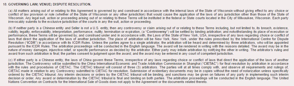 Arbitration Rules from Air Distribution Conditions of Sales agreement