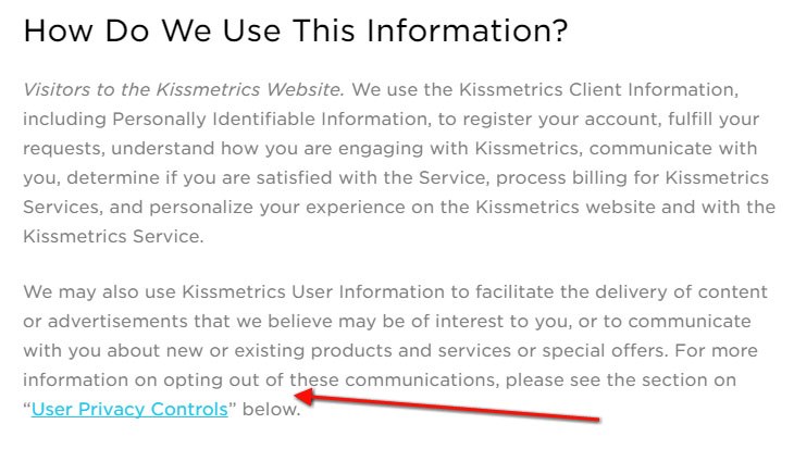 Kissmetrics: User Privacy Controls as Opt-out Policy