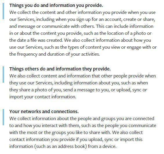 Clauses from Facebook Privacy Policy