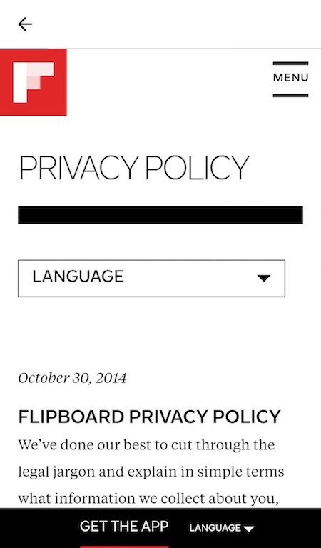 Flipboard, Android app - Embeded Privacy Policy agreement - resized