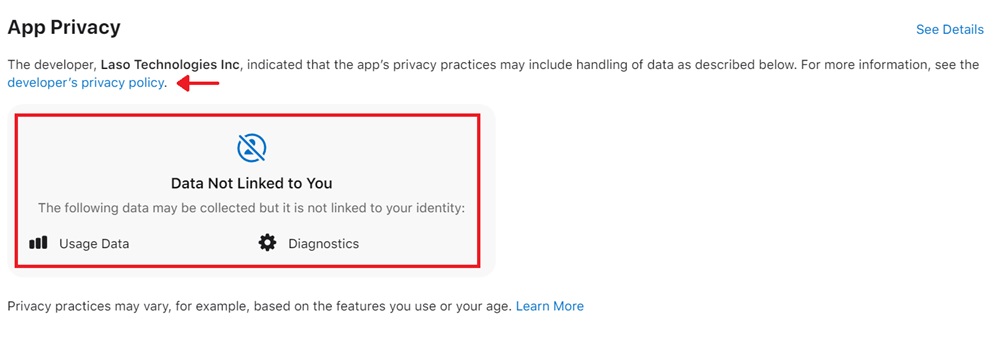 Hyperweb App Privacy page