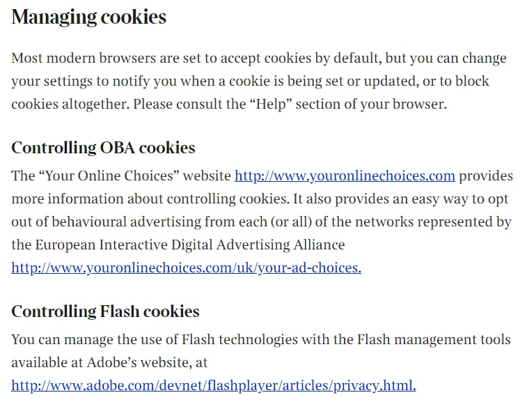 The Times UK Privacy Notice Controlling cookies clauses