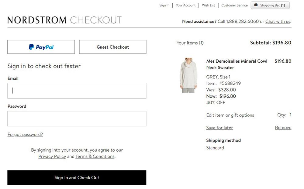 Screenshot of Nordstrom checkout page