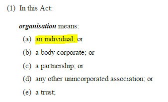 Definition of organisation from the Australian Privacy Act 1988