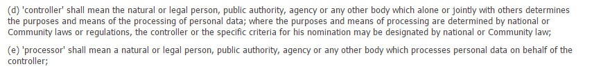 E.U. Privacy Requirements mention controllers and processors instead of organizations