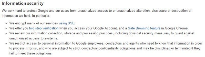 Information Security clause in Google Privacy Policy