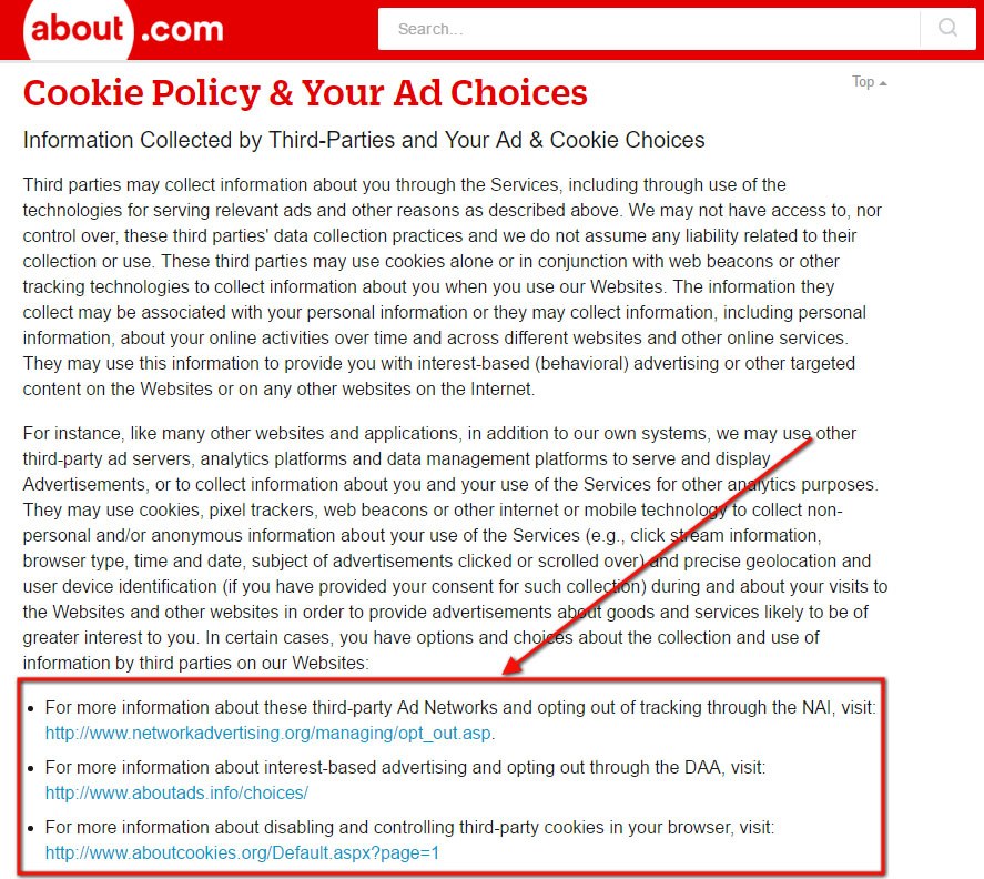 About Cookies Policy: Your Ad Choices section