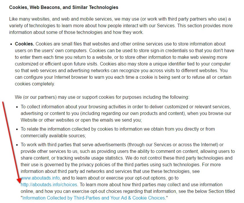 About Privacy Policy: The Cookies and Web Beacons section