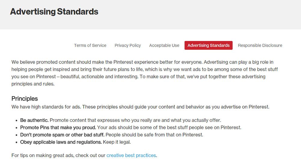 Pinterest Advertising Standards