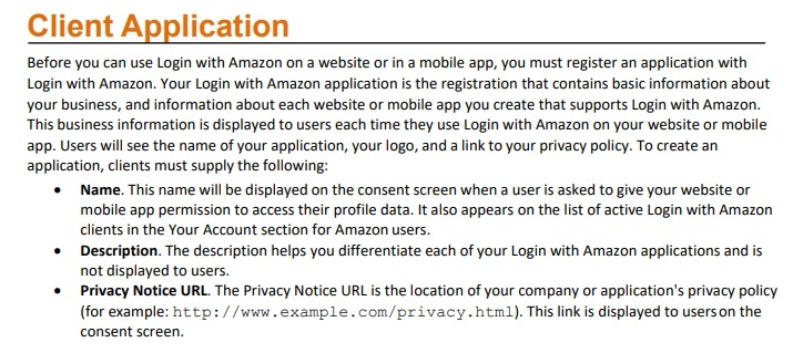 Login with Amazon Developer Guidelines for Websites: Client Application clause