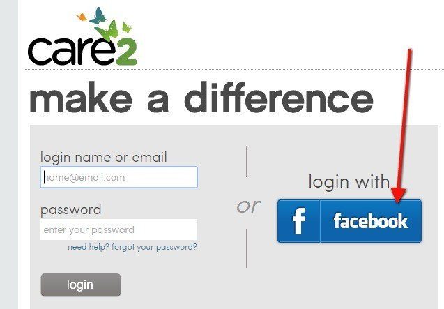 Login with email or Facebook on Care2
