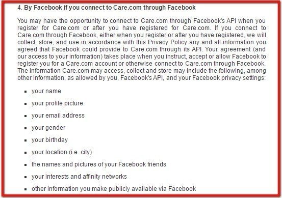 If you connect Facebook clause in Care2 Privacy Policy