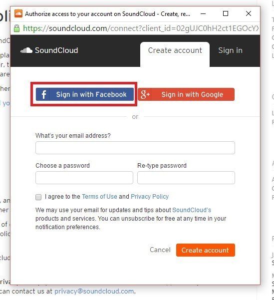 SoundCloud: Signup with Facebook, Google or Email
