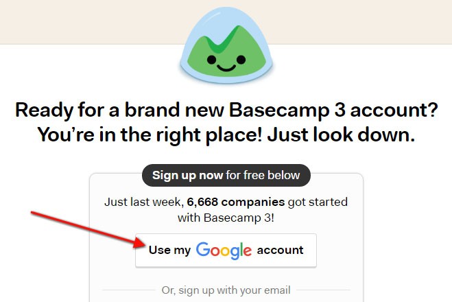 Screenshot of Login page from Basecamp