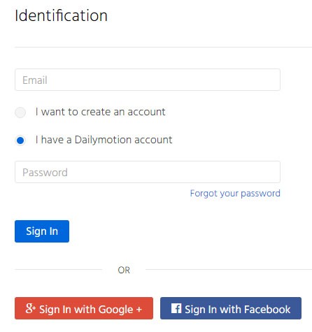 Screenshot of Dailymotion sign-in page