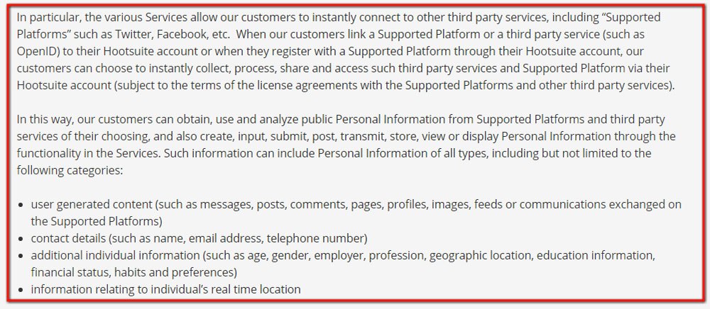 Hootsuite Privacy Policy: Clause if you sign-in with Twitter, Facebook
