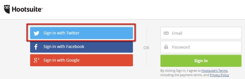 Hootsuite: Sign in with Twitter, Facebook, Google, Email