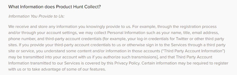 Product Hunt Privacy Policy: What information does Product Hunt collect