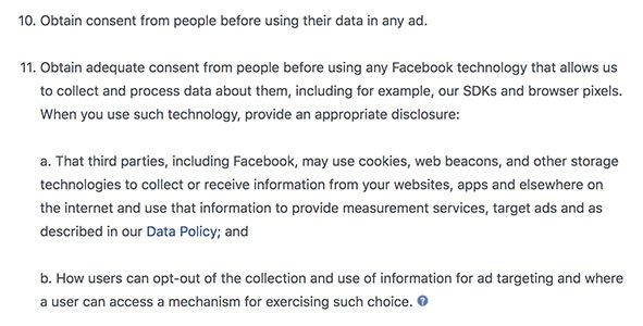Facebook Platform Policy: requirements for ad solutions clauses