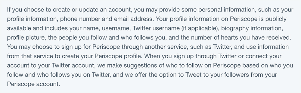 Periscope Privacy Policy: What personal information is collected by Twitter login