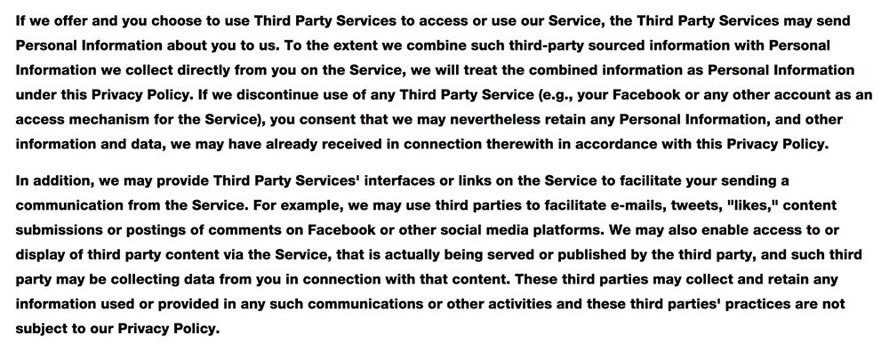 Wondery Privacy Policy: Third Party Services clause