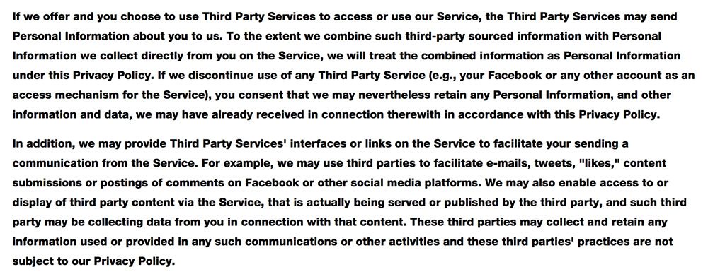 Wondery Privacy Policy: Third Party Services clause