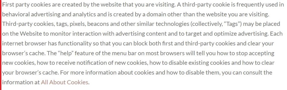 Privacy Policy clause: Cookies