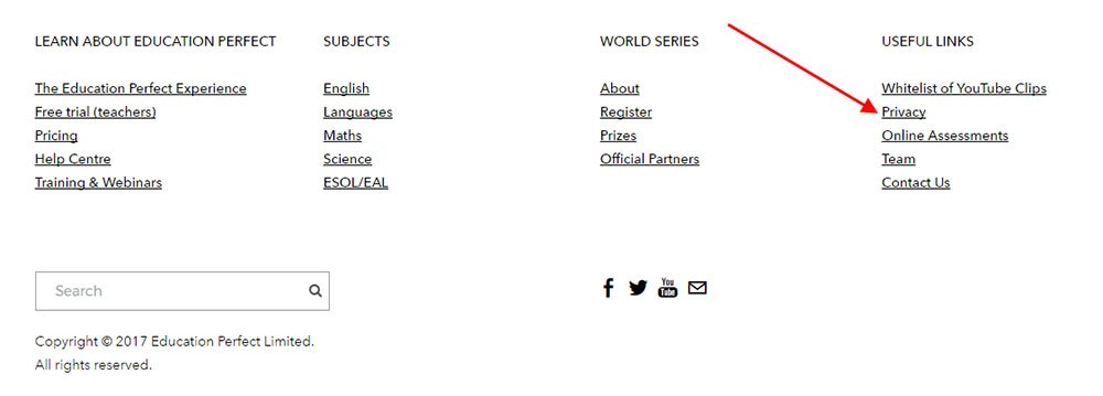 Education Perfect, a Weebly website, footer links to Privacy Policy